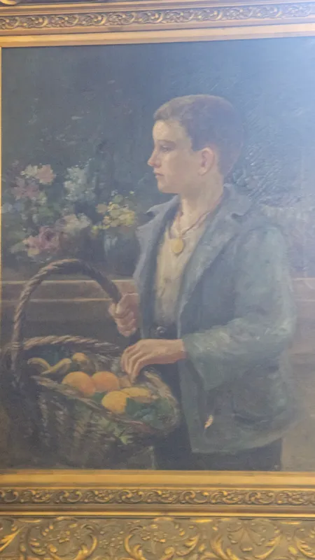 Oleo niño con canasto de principios del siglo xx