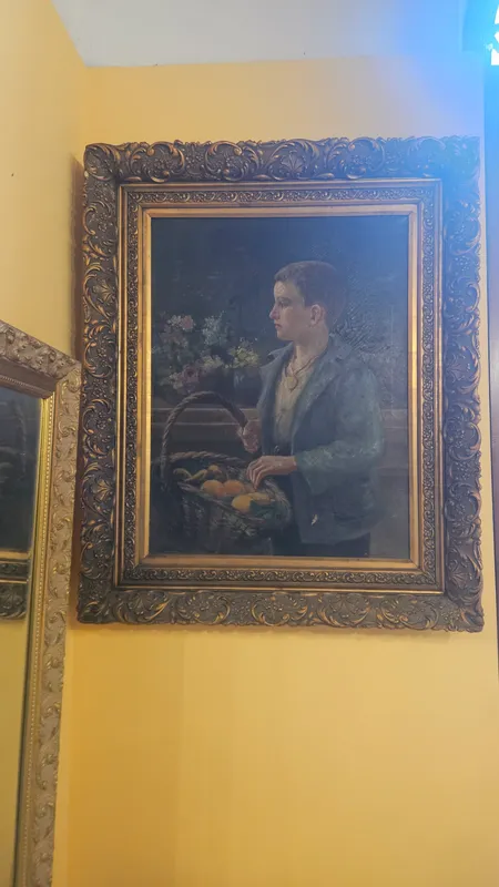 Oleo niño con canasto de principios del siglo xx