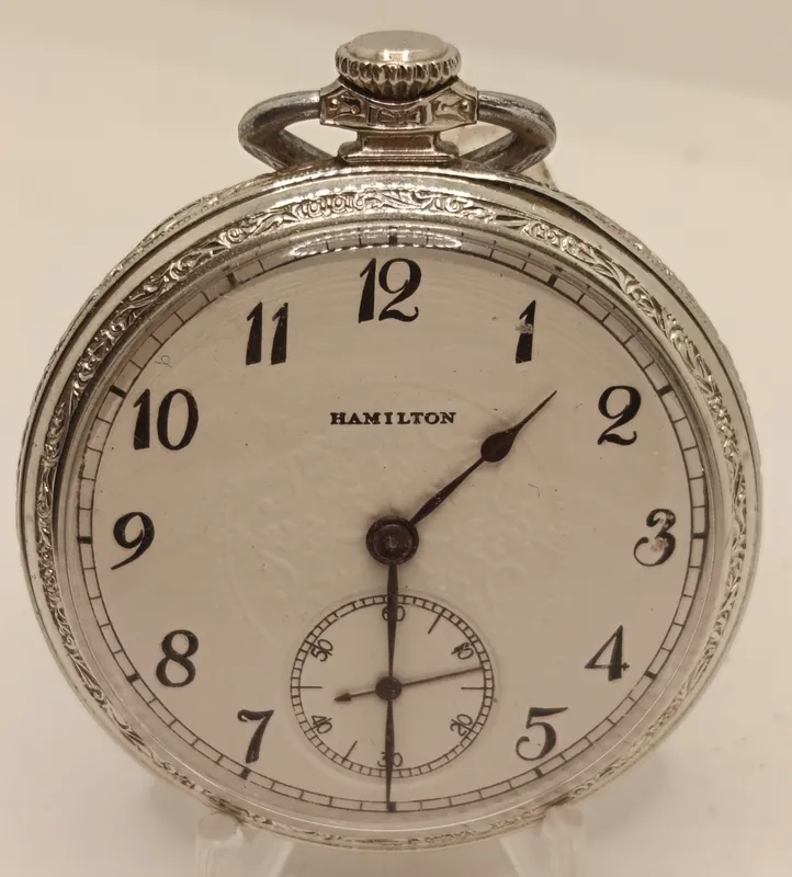 Reloj de bolsillo hamilton watch enchapado en oro 14k. funcionando.