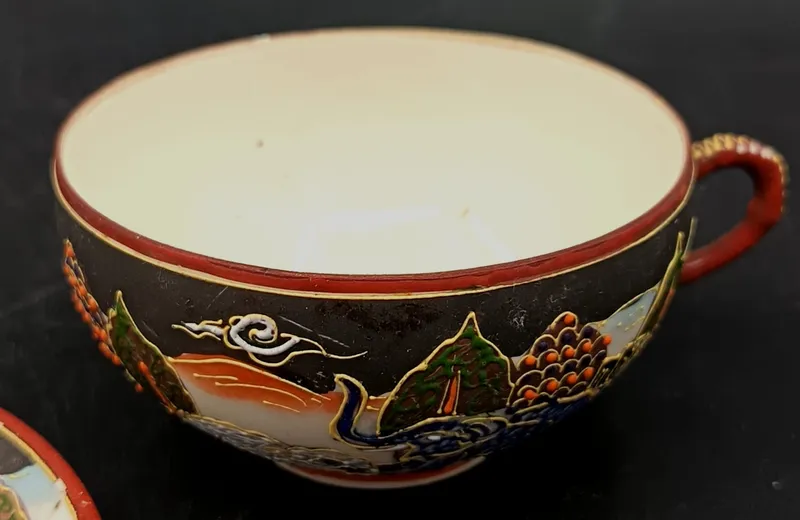 Taza y platillo porcelana japonesa satsuma