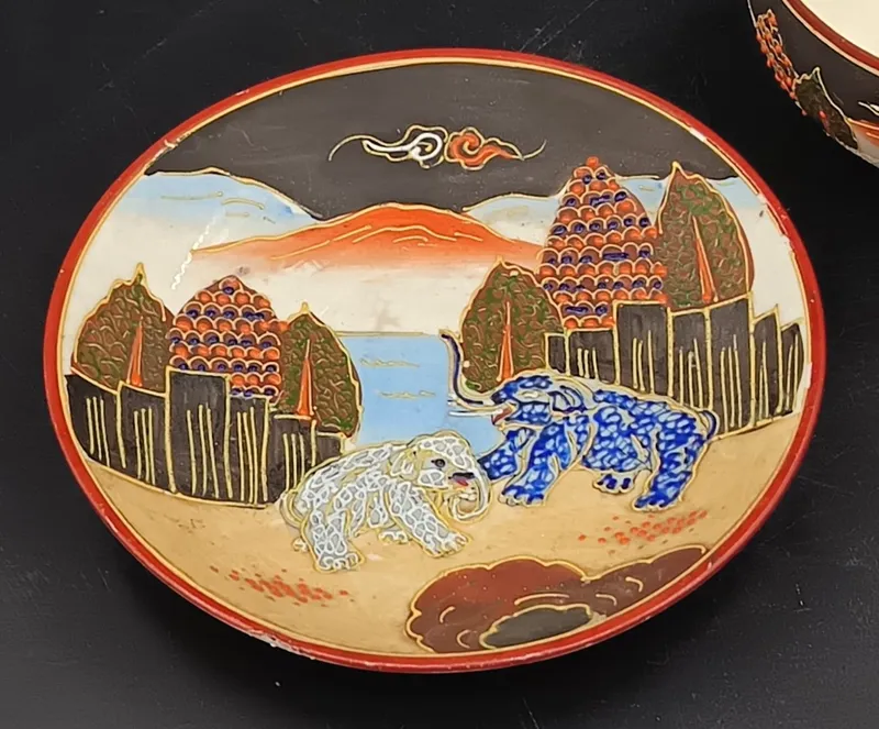 Taza y platillo porcelana japonesa satsuma