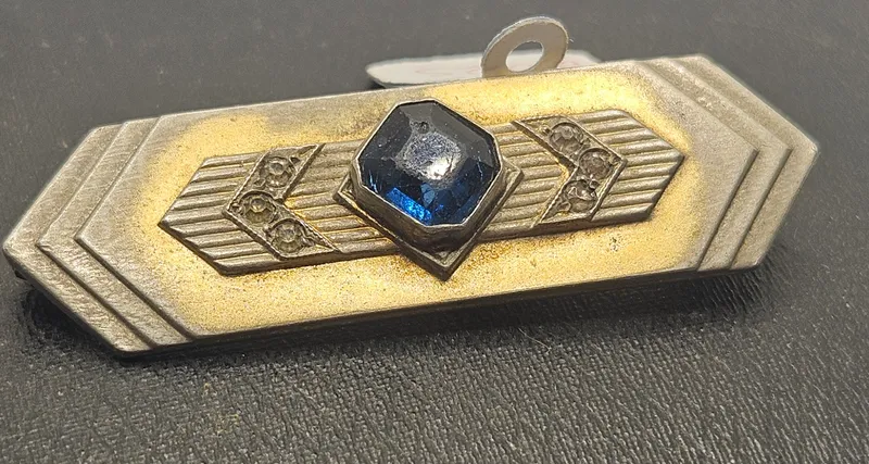 Prendedor art deco anos 20's antiguo original con piedra azul