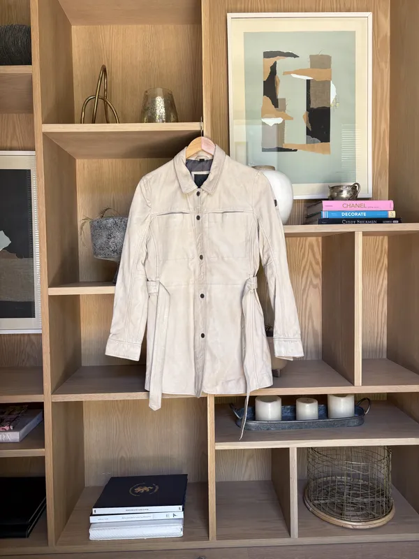 Chaqueta larga de cuero beige Mauritius