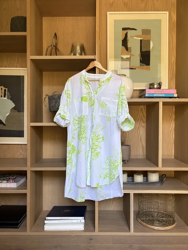 Vestido blanco con estampas verde fluo Shiny Italy