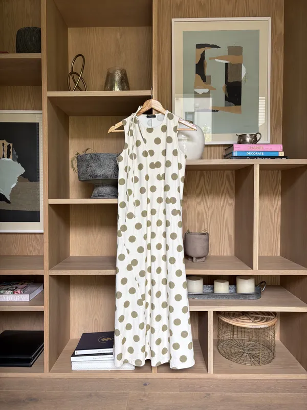 Vestido de algodón blanco con lunares verde/marron Parfois