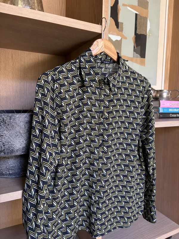 Camisa estampada negro amarillo verde blanco Zara