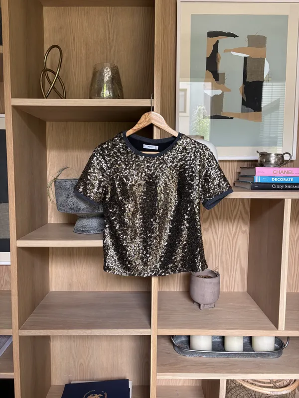 Remera lentejuelas cobre cuello gris Mango