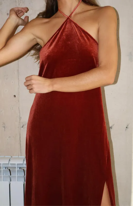 Vestido rojo cuello pana Banana Republic