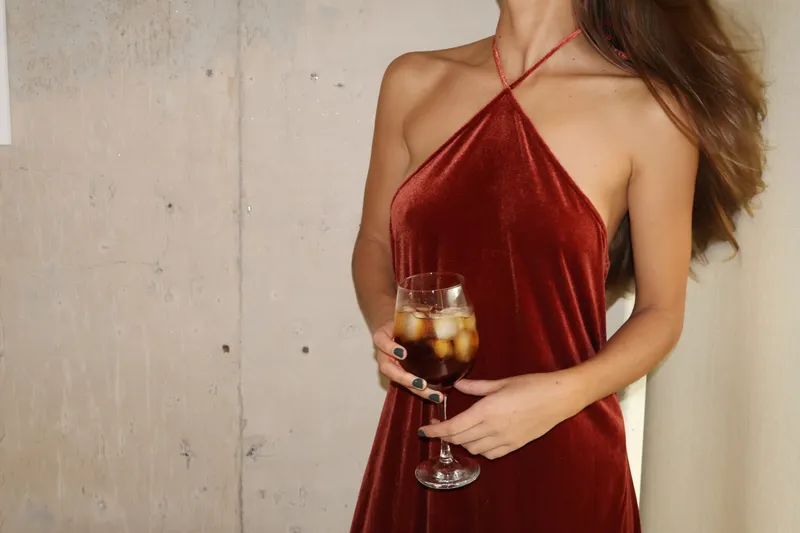 Vestido rojo cuello pana Banana Republic