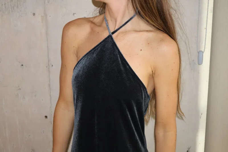 Vestido azul cuello pana Banana Republic