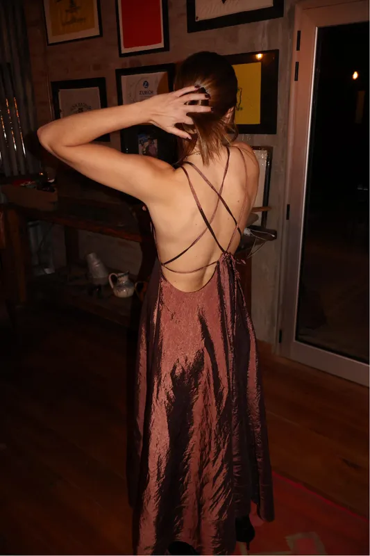 Vestido bordo metalizado largo a medida