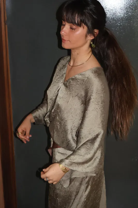 Vestido verde con frunce Zara