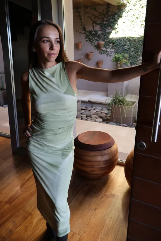 Vestido verde batik drappeado Pull&Bear