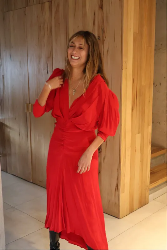 Vestido rojo mangas largas Maria Cher