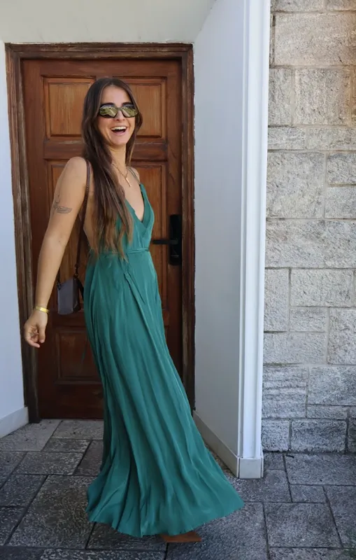 Vestido verde petroleo espalda Maria Cher