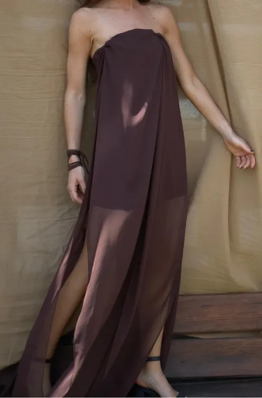 Vestido marron strapless bufanda Matters store