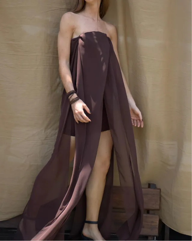 Vestido marron strapless bufanda Matters store