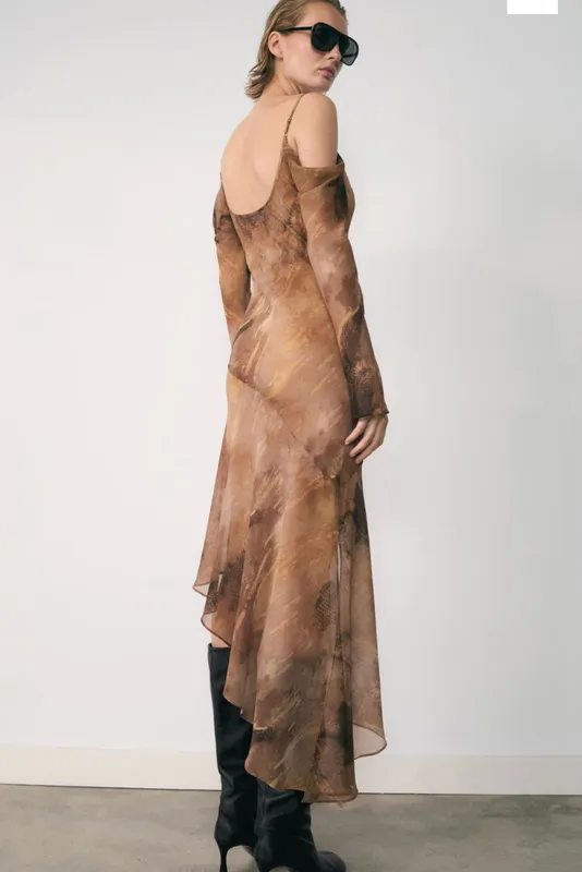 Vestido marron estampado Mango
