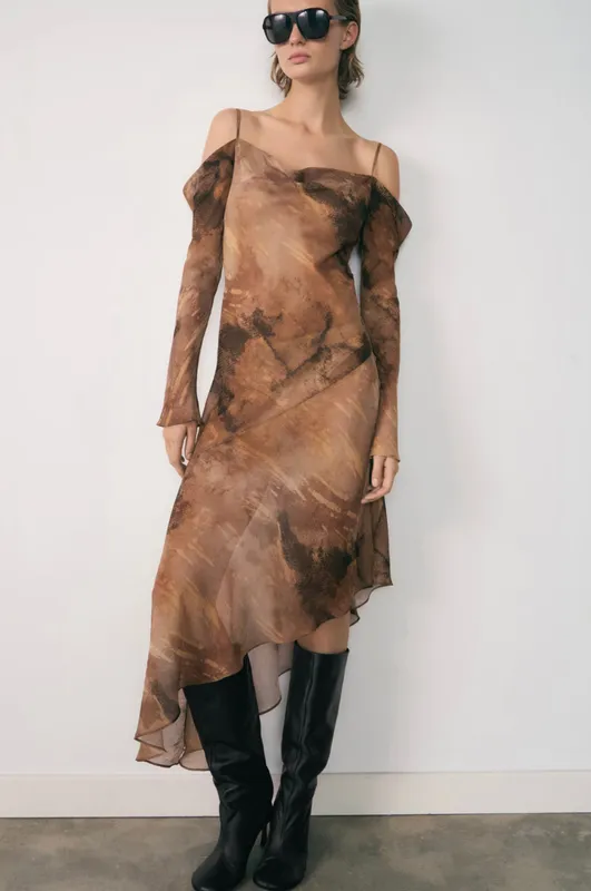 Vestido marron estampado Mango