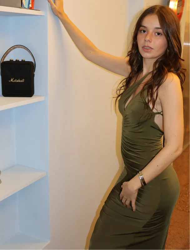 Vestido verde elastizado frunce SCG