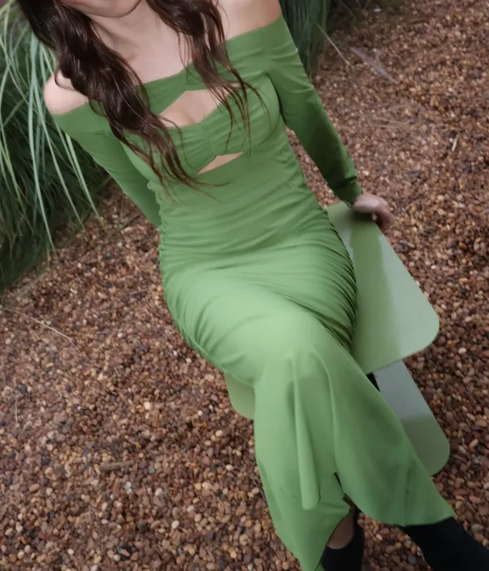 Vestido verde manga larga Maria Cher
