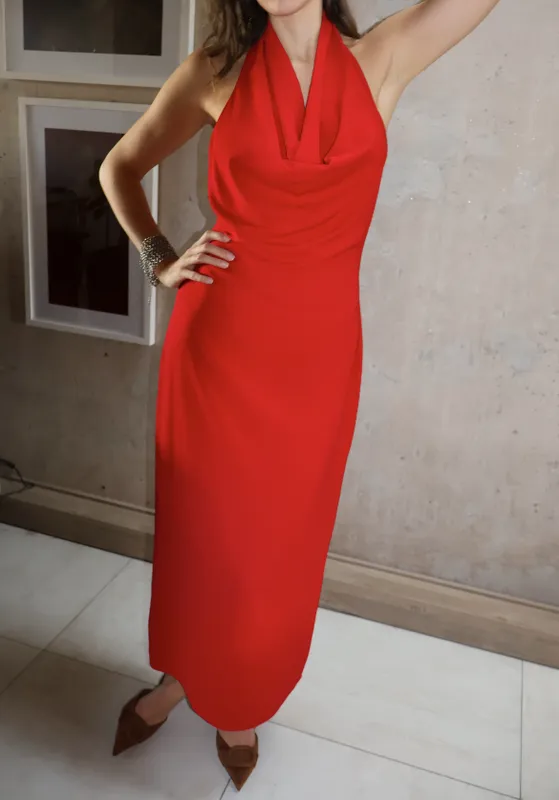 Vestido rojo cuello bote y espalda Zara