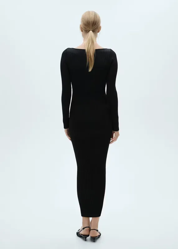 Vestido negro punto detalle metálico Mango