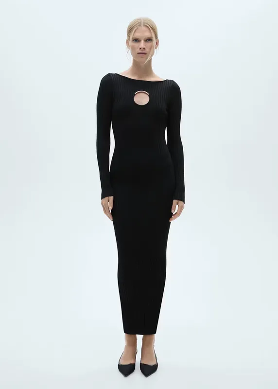 Vestido negro punto detalle metálico Mango