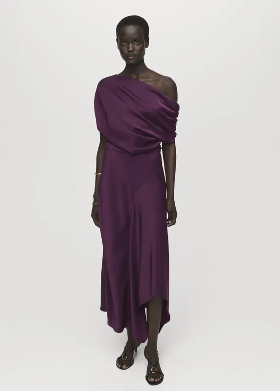 Vestido uva satinado asimetrico Mango