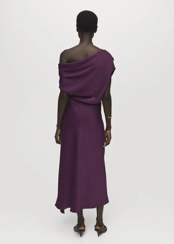 Vestido uva satinado asimetrico Mango
