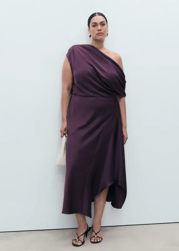 Vestido uva satinado asimetrico Mango