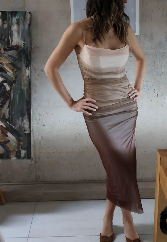 Vestido marron degrade tul Zara